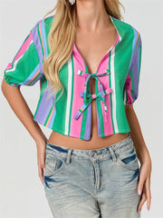 Split Tie-Up Puff Sleeve Blouse blouse-250223