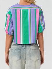 Split Tie-Up Puff Sleeve Blouse blouse-250223