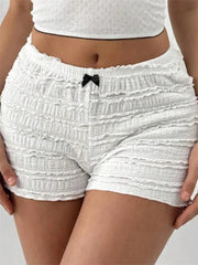 Lace Bow Patchwork Stretch Short white / S short-250223