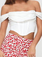 Off Shoulder Solid Zip Backless Tee Crop Top croptop-250126