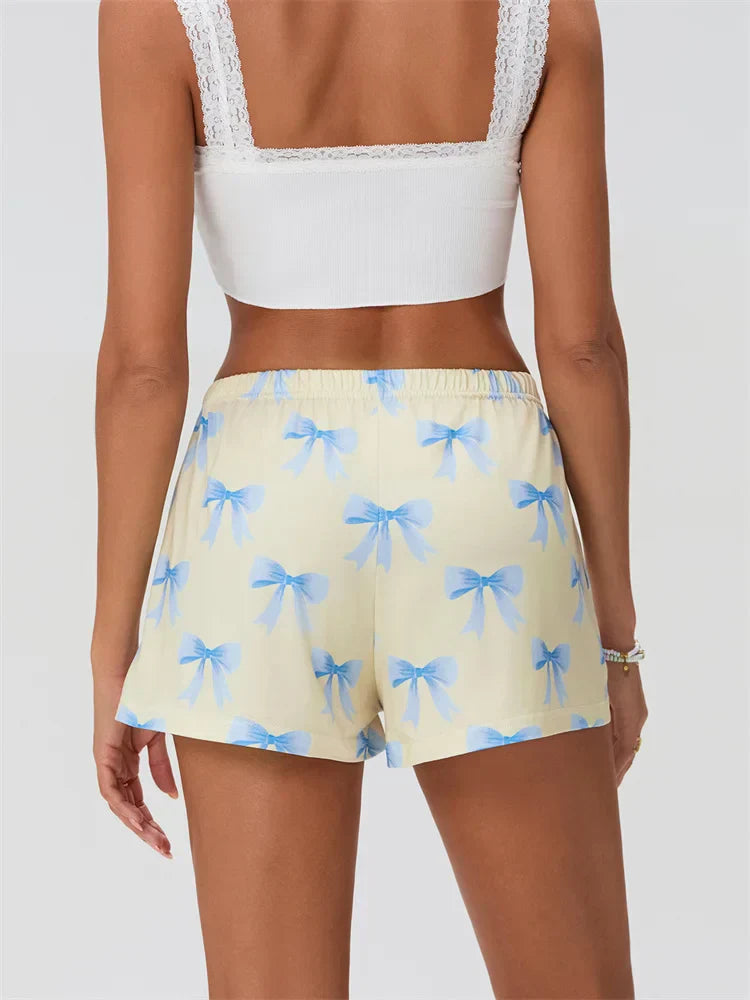Bow Print Elastic Sleep Short short-250223