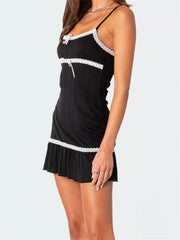 Sleeveless Spaghetti Strap Lace Patchwork Summer Party Mini Dress