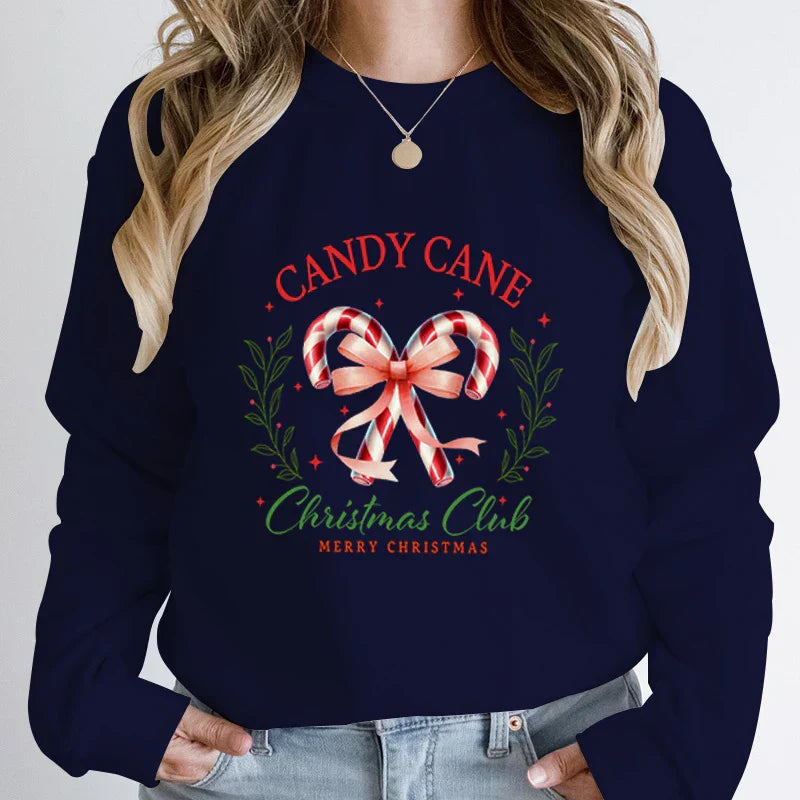 Merry Candy Cane Christmas Club Round Neck Hoodie Deep Blue / S Hoodies-L