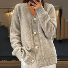 Breasted Trend Solid Color V-neck Knitted Brocade Long Sleeve Women Coats