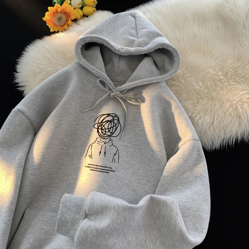 Cartoon Brainstorm Print Hip Hop Hoodie