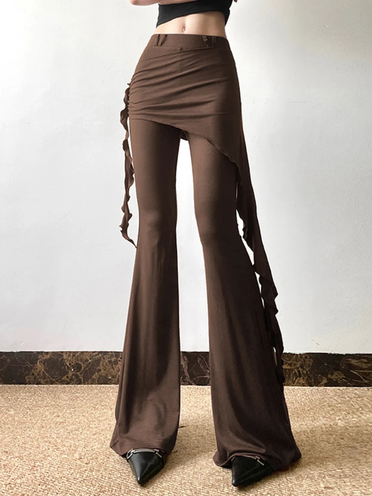 Casual Wide Leg Solid Mid-Waisted Pant