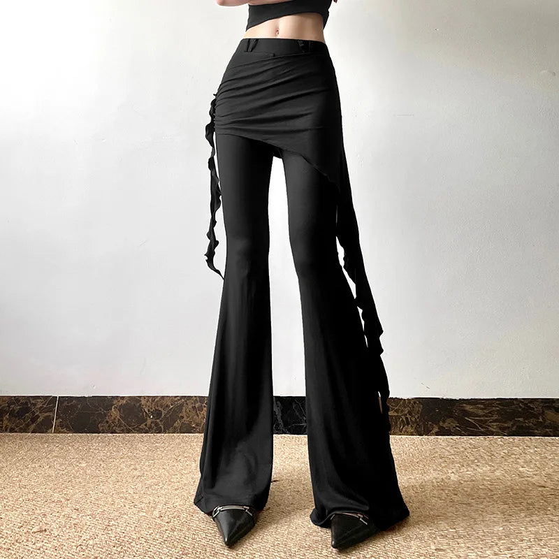 Casual Wide Leg Solid Mid-Waisted Pant