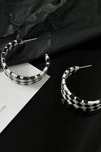 Checkerboard Half Ring Earrings