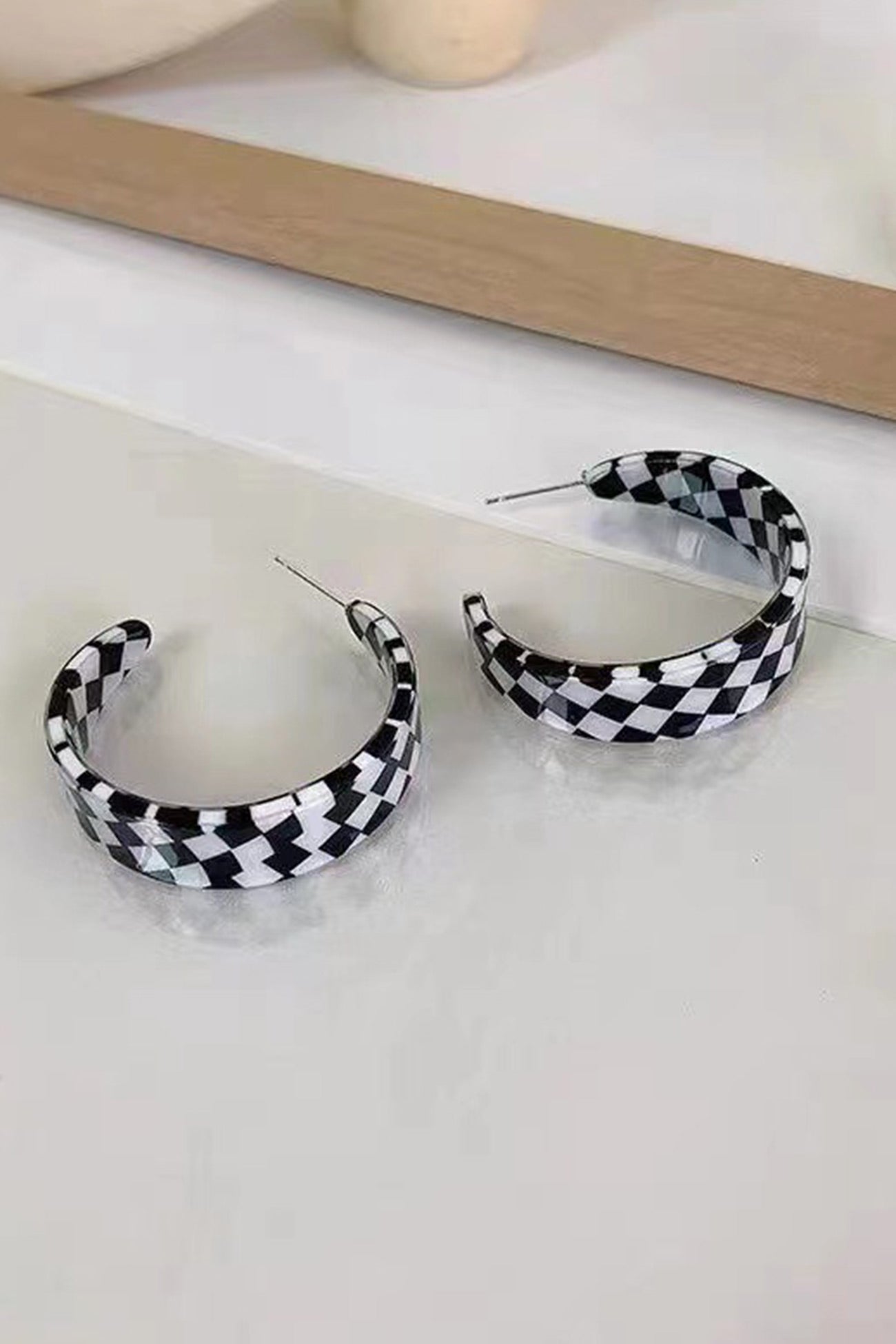 Checkerboard Half Ring Earrings