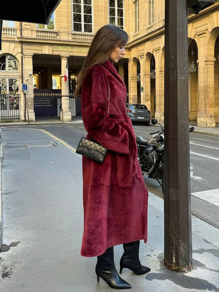Reversible Burgundy Faux Fur Coat Coats-241208