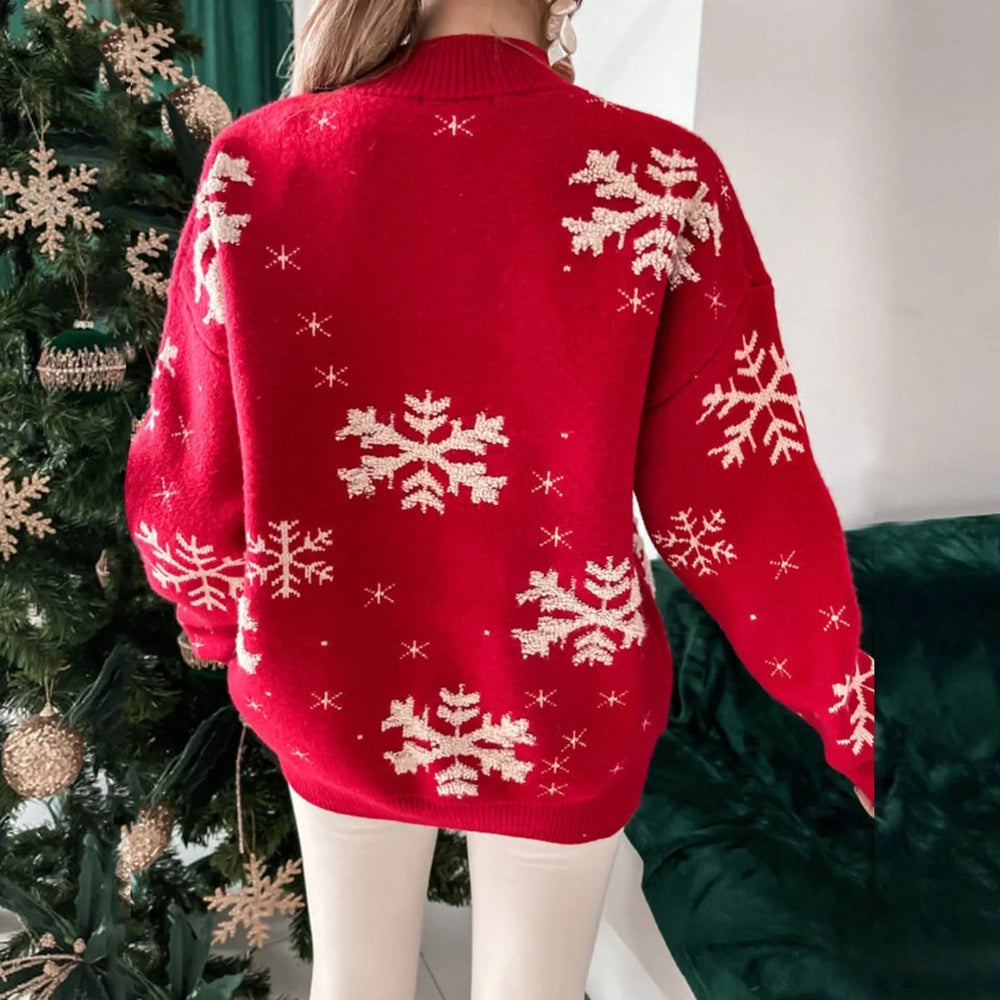Snowflake Print Oversized Christmas Sweater Sweaters-L
