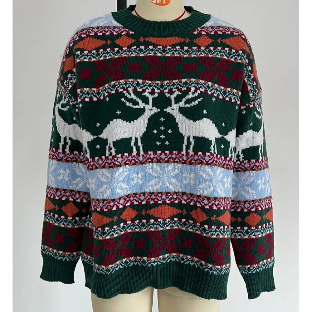 Casual Long Sleeve Knitted Pullover Basic Jersey Fashion Christmas Sweater Green / S Sweaters-L