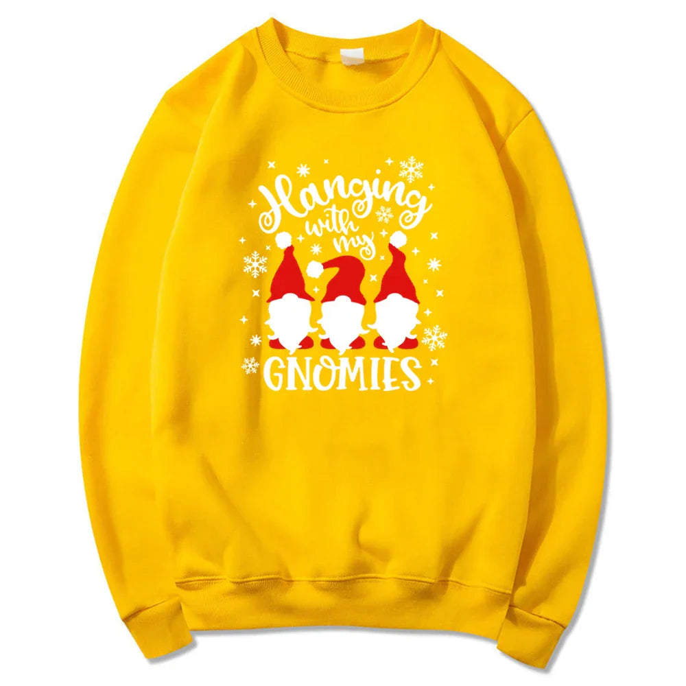 Christmas Gnomes Hanging Gnomies Funny Santa Graphic Hoodie Yellow / S Hoodies-L