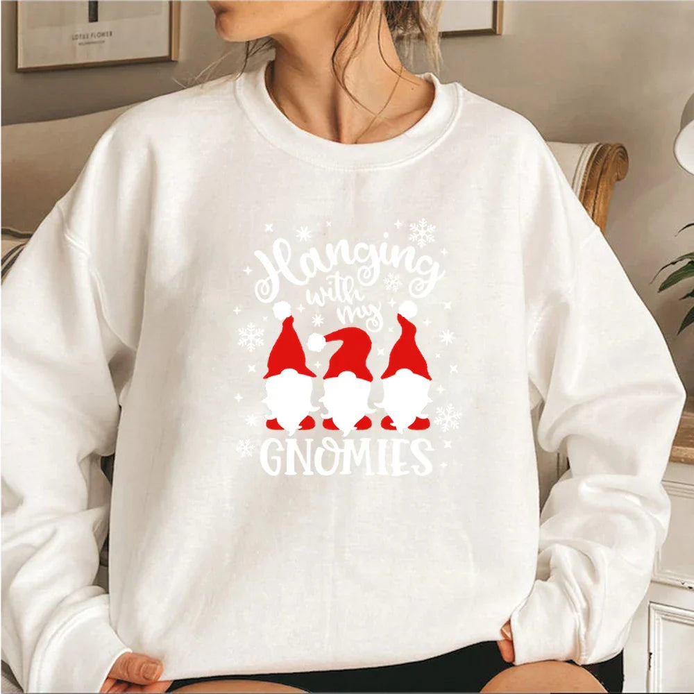 Christmas Gnomes Hanging Gnomies Funny Santa Graphic Hoodie White / S Hoodies-L