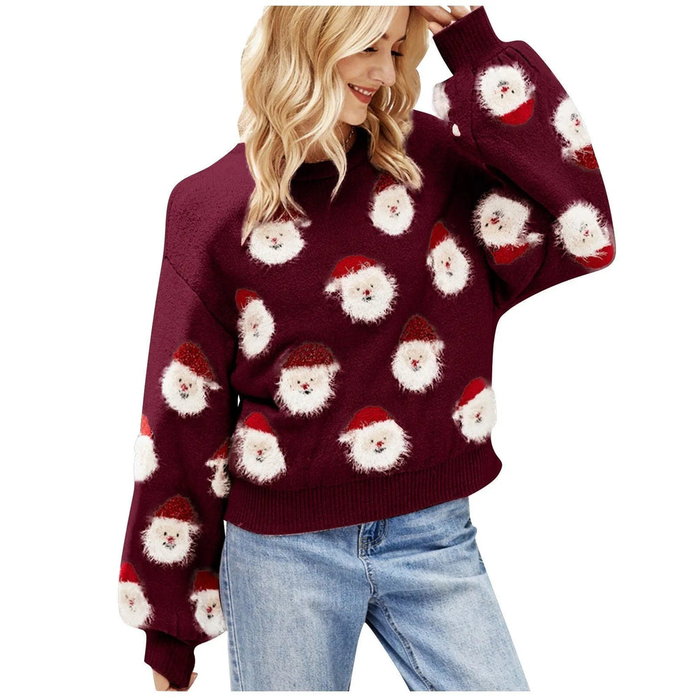 Sequin Long Sleeve Vintage Blouse With Santa Claus Hoodie Christmas Sweater Wine / S Sweaters-L