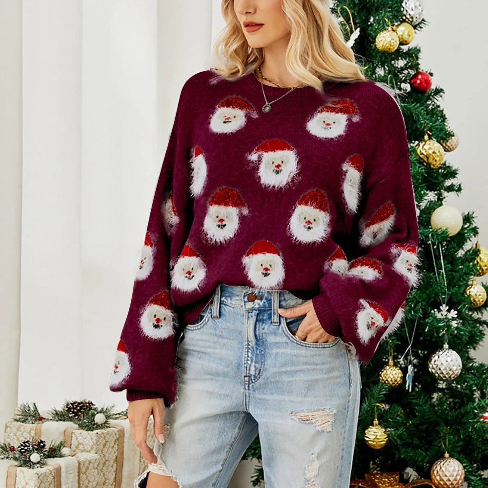 Christmas Santa Head Oversized Sweater Sweaters-L