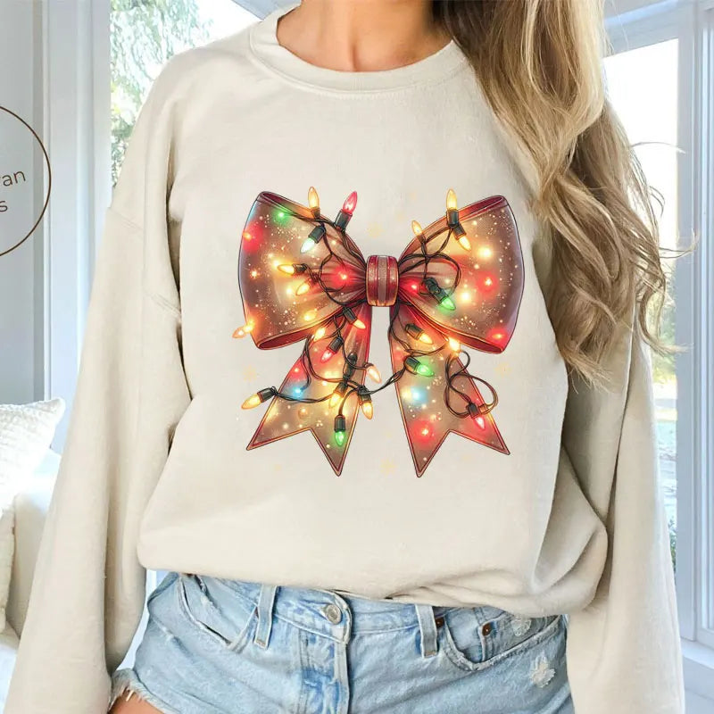 Christmas Lights Coquette Bow Classic Retro Oversized Hoodie Hoodies-L