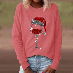 Red Wine Casual Round Neck Long Sleeve Christmas Hoodie / S Hoodies-L