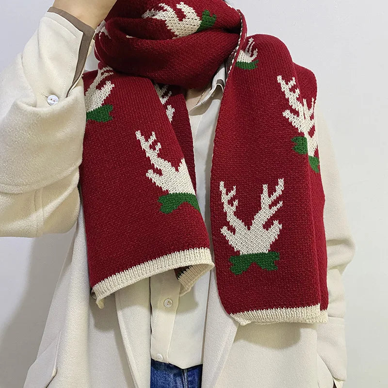 Elk Pattern Winter Knitting Couple Scarf - Christmas Gift Red 2 / 37-170Cm Scarfs-L