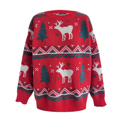Loose-Fit Thickened Red Winter Style Knitted Pullover Christmas Sweater Sweaters-L