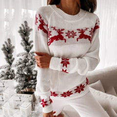 Elk Snowflake Christmas Sweater For Casual Autumn Winter Wear White / S Sweaters-L