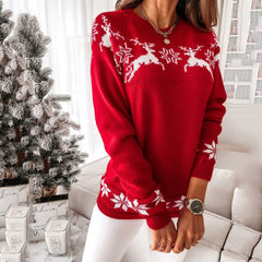 O Neck Elk Snowflake Casual Autumn Winter Pullover Christmas Sweater Sweaters-L