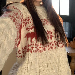 Christmas Round Neck Autumn Winter Lazy Style Fashion Loose Knitted Sweater Sweaters-L