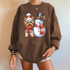 Y2K Snowman Dog Printed Christmas Hoodie Coffee / S Hoodies-L