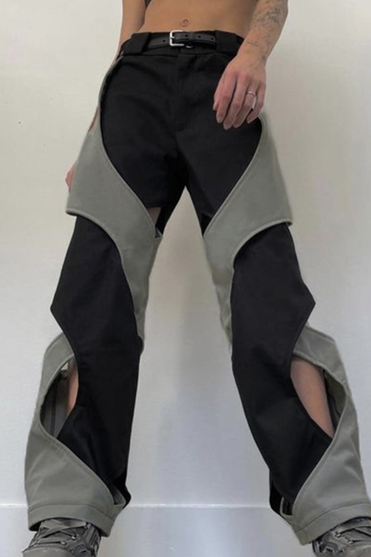 Contrast Cutout Patchwork Low-waisted Straight Long Pants