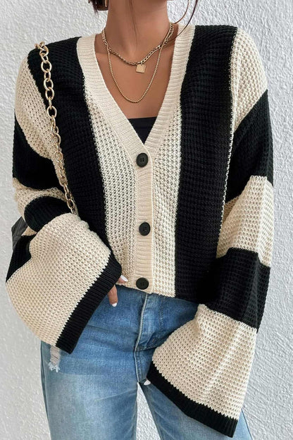 Contrast Striped Flares Sleeve Cardigan