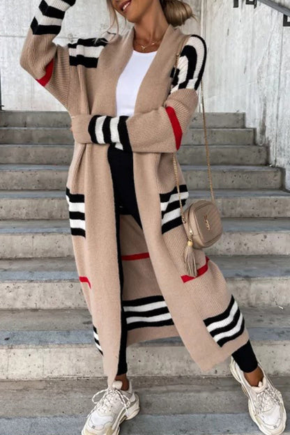 Contrast Striped Open Front Cardigan