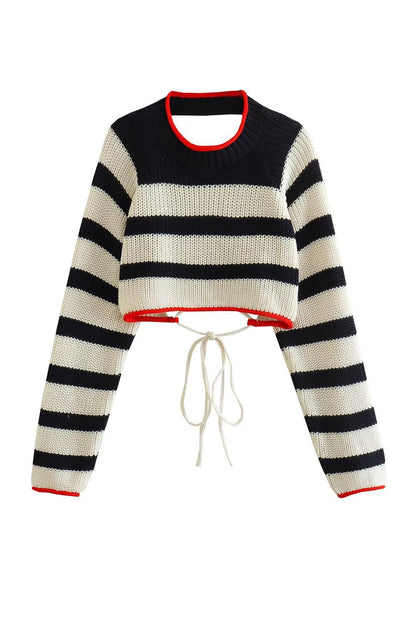 Contrast Striped Tie-back Sweater