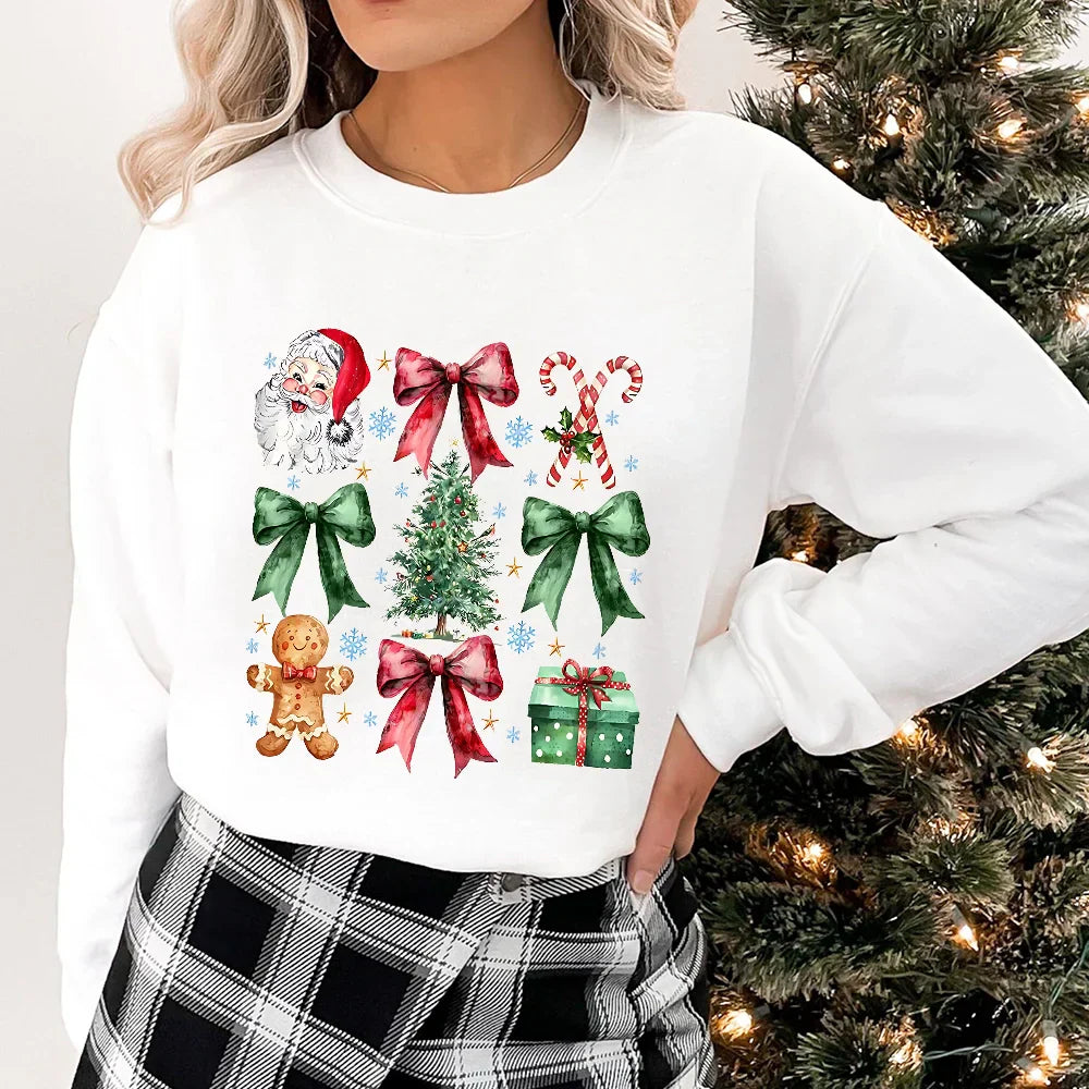 Stylish Coquette Christmas Santa Sweatshirt Holiday Hoodie Hoodies-L
