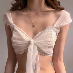 Coquette Lace Mesh Bra Crop Top