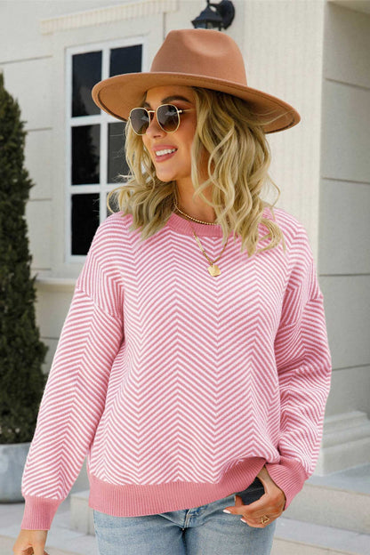 Crew Neck Striped Knitted Sweater