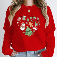 Cute Heart Tree Snowman Fashion Loose Round Neck Christmas Hoodie Red / S Hoodies-L