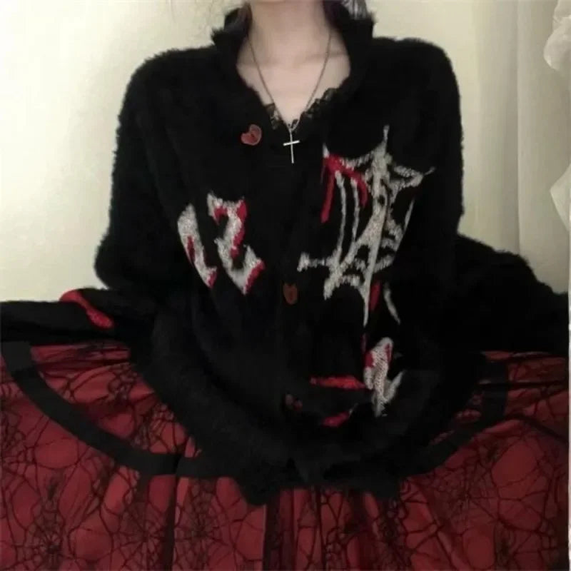 Cyber Y2K black furry punk gothic dark emo grunge Cardigans