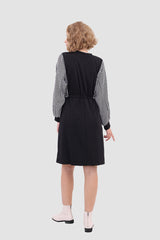 Long Sleeve Dress With Drawstring Waist Black / L Midi Dresses