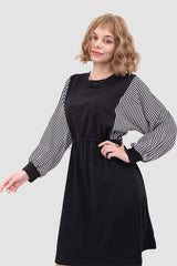 Long Sleeve Dress With Drawstring Waist Black / Xl Midi Dresses
