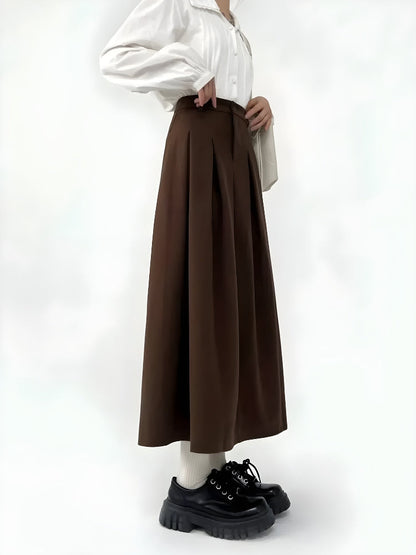 Dark Academia Pleated Midi Skirt