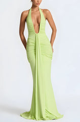 Deep Plunge Ruched Maxi Dress