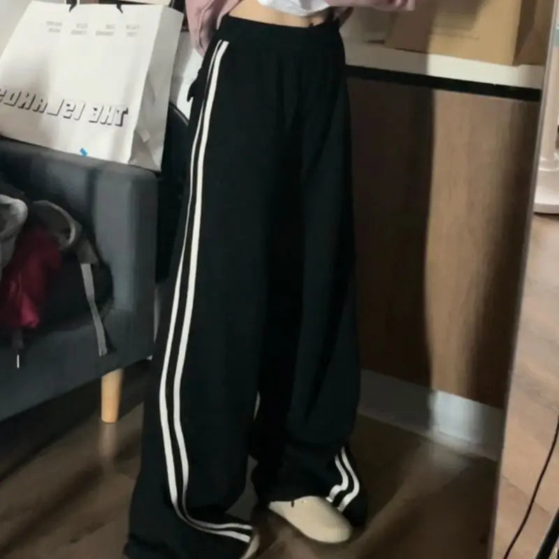Fleece Striped Winter Sweatpants Pants Black / S
