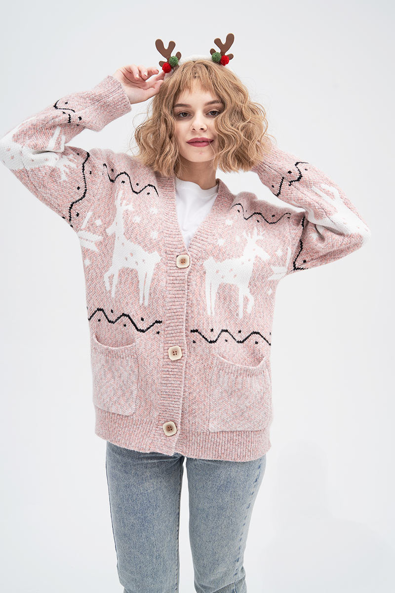 Deer Pattern Knit Cardigan