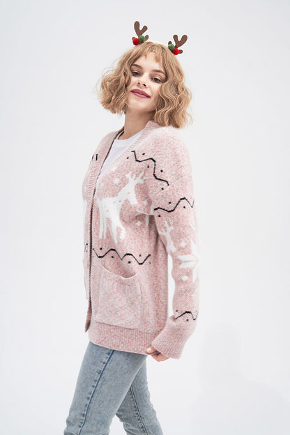 Deer Pattern Knit Cardigan