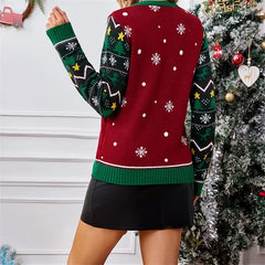 Loose Casual Christmas Print Warm Long Sleeve Knit Sweater Sweaters-L