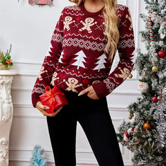 Loose Casual Christmas Print Warm Long Sleeve Knit Sweater Red 3 / S Sweaters-L