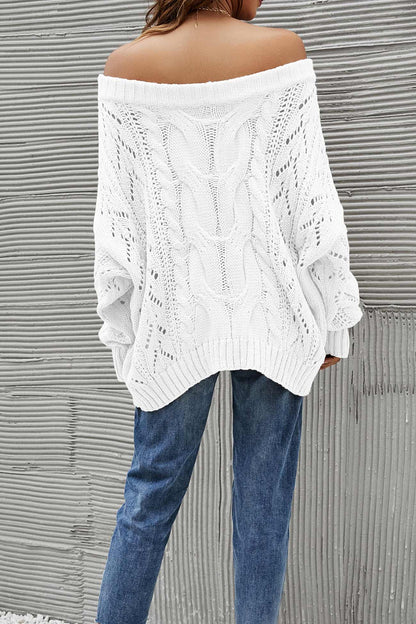 Drop Shoulder Hollow Out Cable Knit Sweater