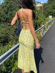 Lace-Up Halter Floral Backless Bodycon Dress floraldress-250126