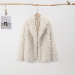 Elegant Lapel Faux Fur Long Sleeve Loose Solid Coats