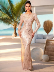 Elegant O Neck Long Sleeves Evening Prom Bodycon Dress Green Christmas Party Dresses-L